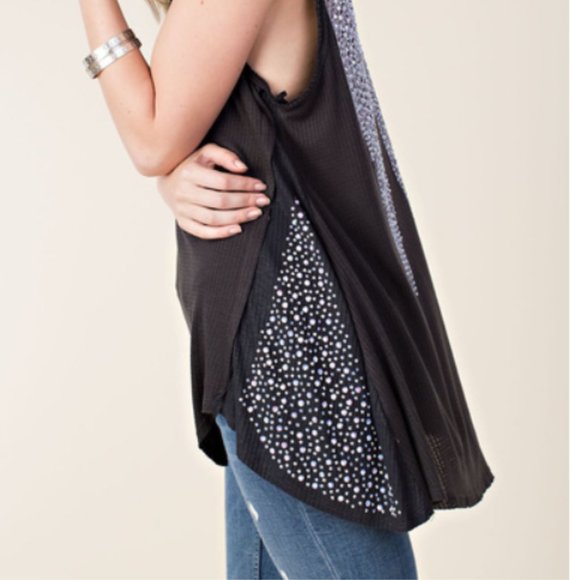 Sleeveless Top with Wing Print and Stones  #90-1 - Picture 4 of 9